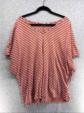 Cato Orange & Gray Striped V-Neck Dolman Top